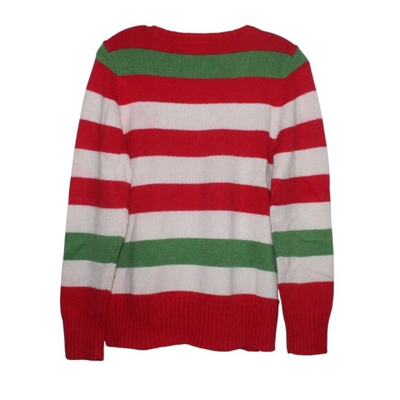 Liz Claiborne Long Sleeve Holiday Christmas Sweater Striped with Trees Sz L - Picture 3 of 5